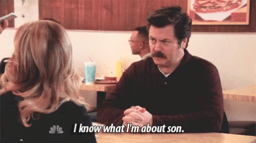 GIF of Ron Swanson from Parks and Recreation, saying "I know what I'm about, son" at JJ's Diner.